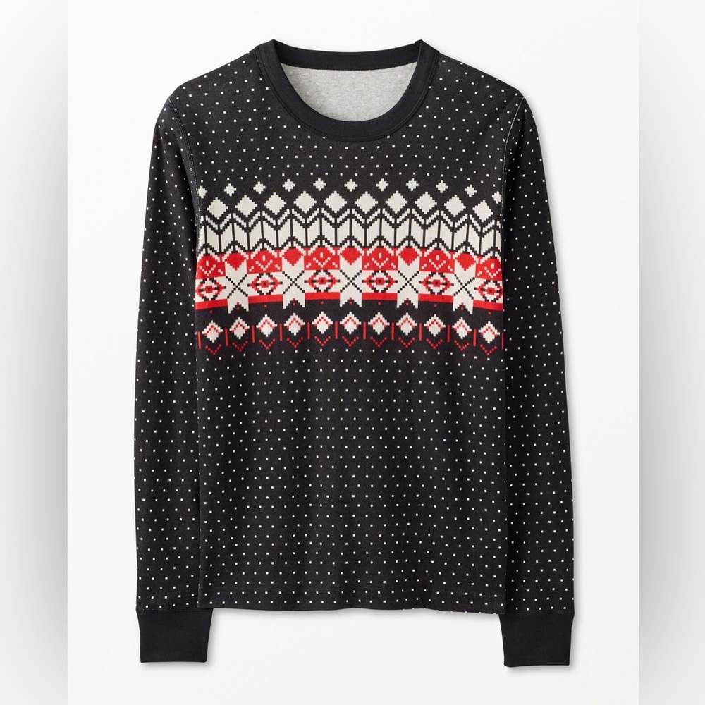 Hanna Andersson 100% Cotton Adult Holiday Long John Pajama Top in Black Fairisle